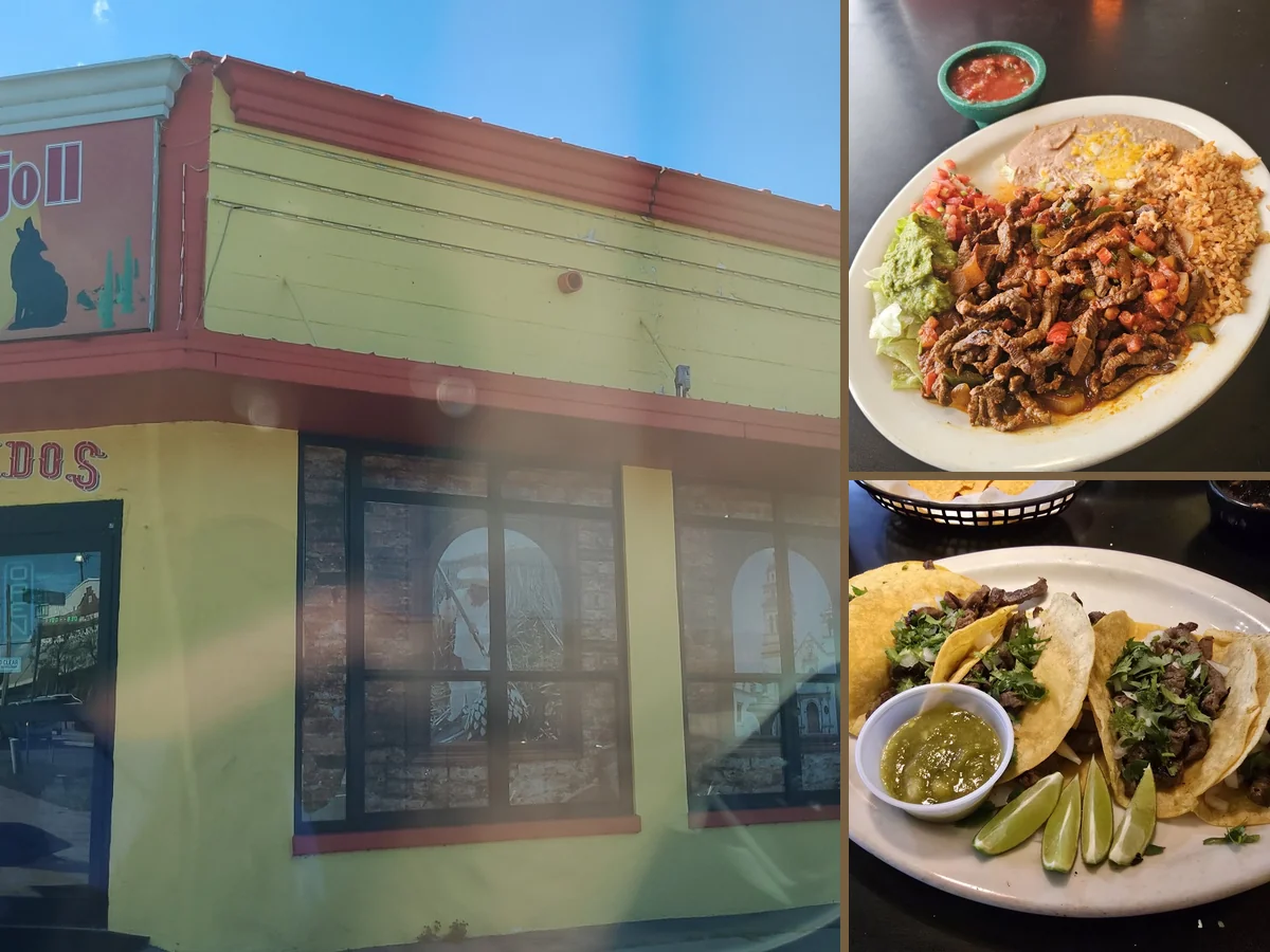 A casual dining table with plated Mexican food.