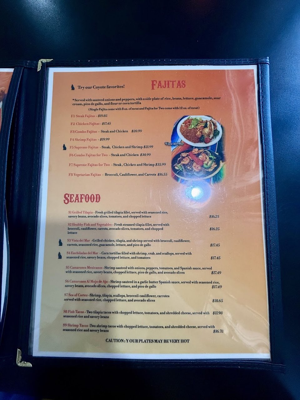 Close-up of a menu for Mexican cuisine.